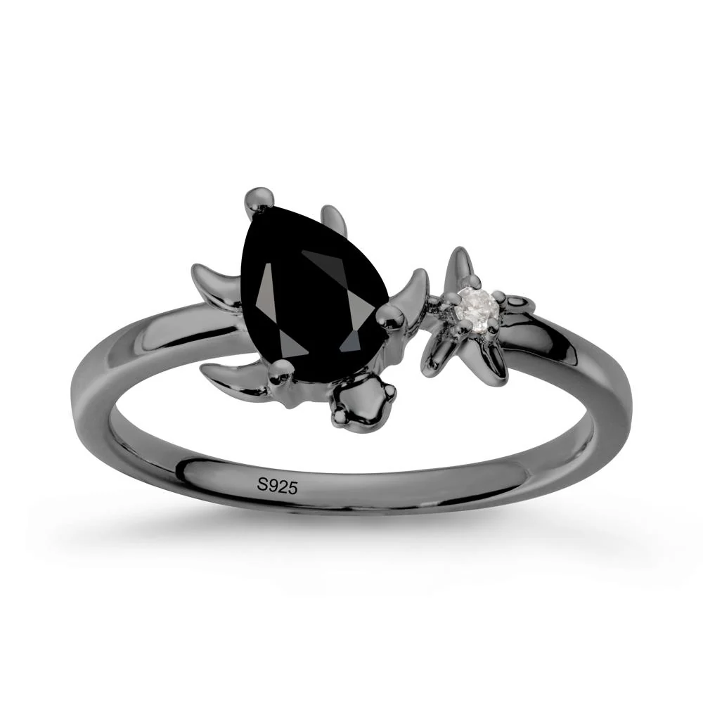 Pear Black Spinel Turtle and Starfish Ring