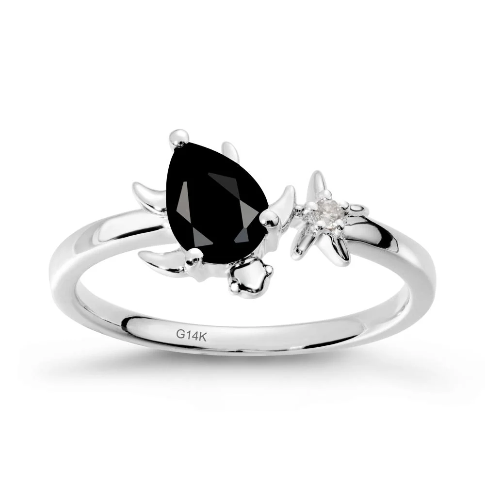 Pear Black Spinel Turtle and Starfish Ring - Image 3