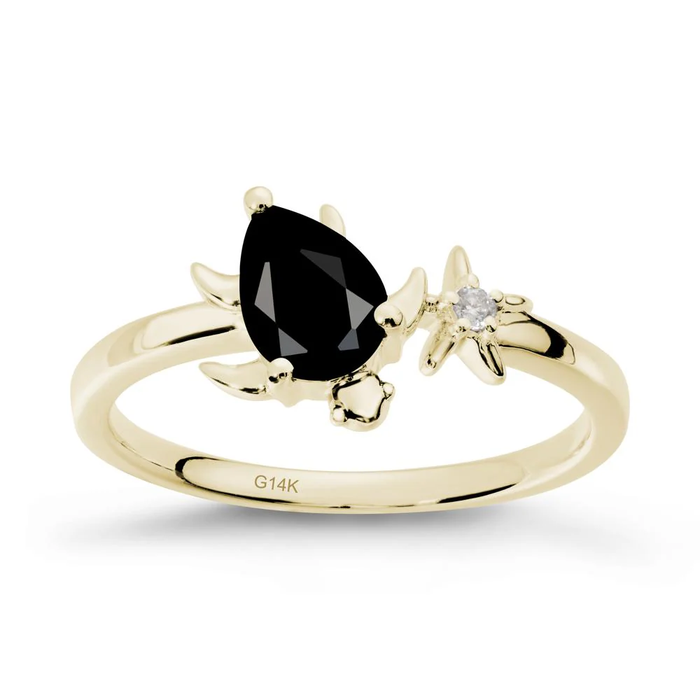 Pear Black Spinel Turtle and Starfish Ring - Image 4