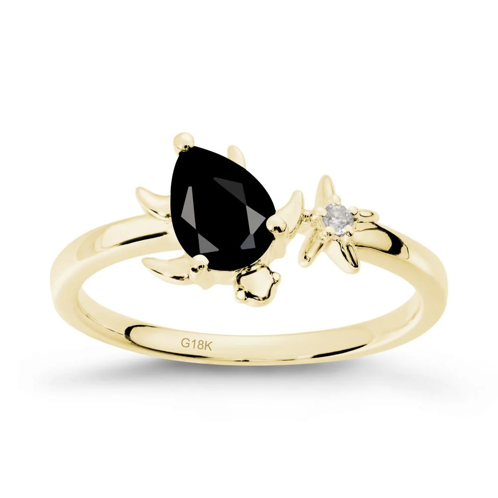 Pear Black Spinel Turtle and Starfish Ring - Image 7