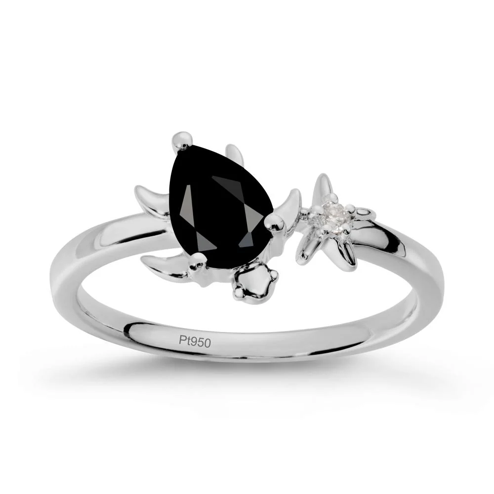 Pear Black Spinel Turtle and Starfish Ring - Image 8