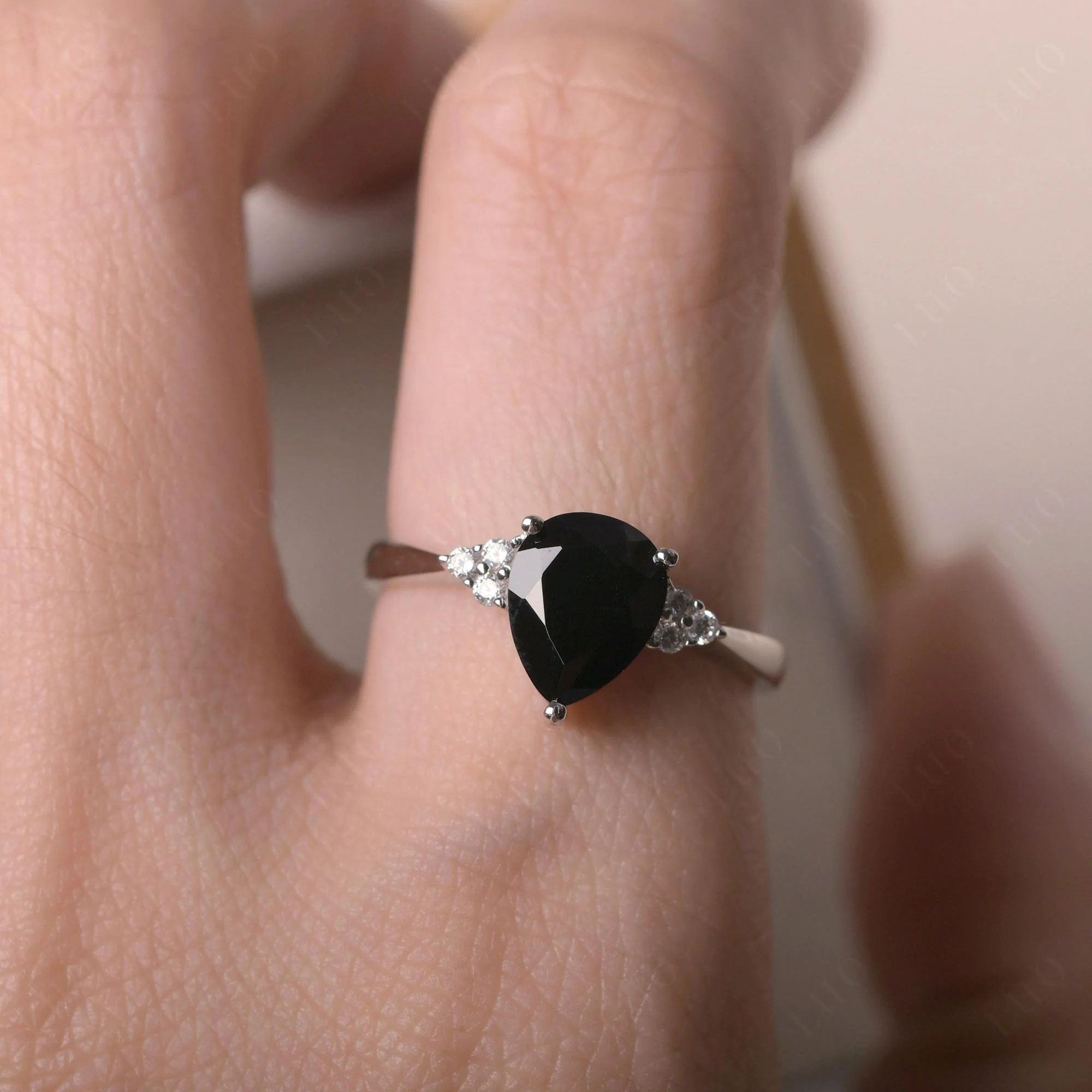 Pear Shaped Black Spinel Promise Ring - Image 5