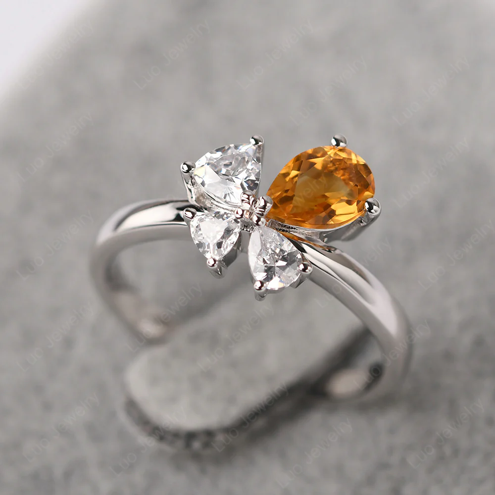 Pear Citrine Cluster Engagement Ring - Image 3