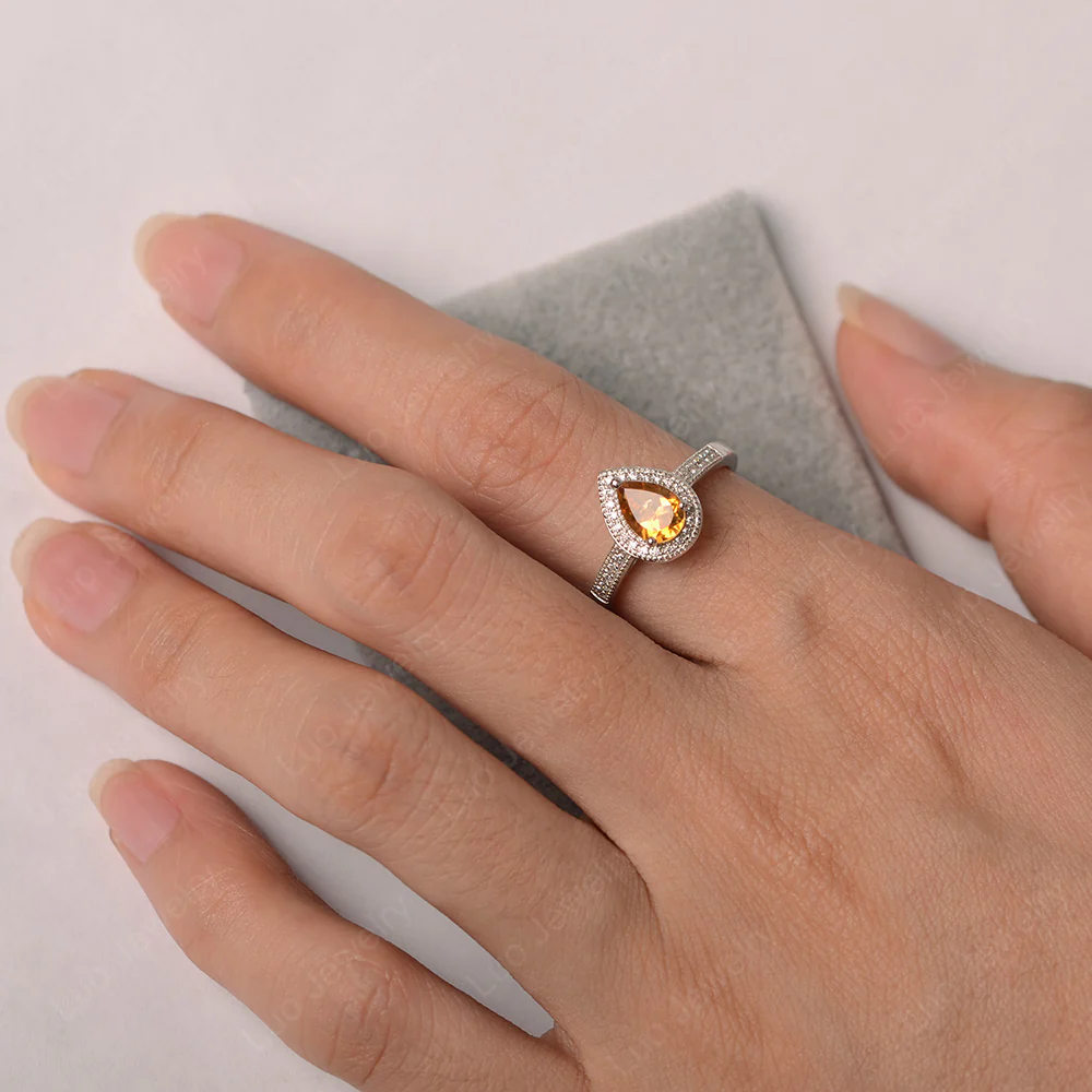 Pear Shaped Citrine Milgrain Halo Ring - Image 3