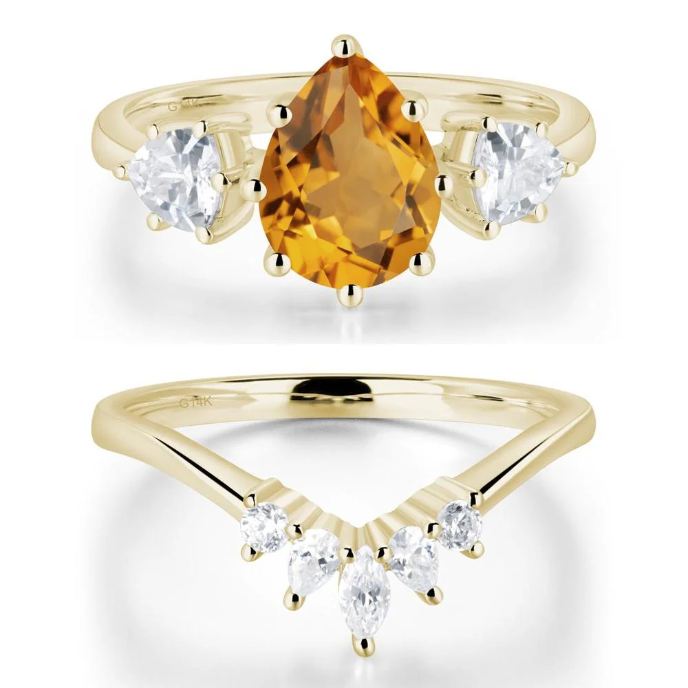 Pear Citrine Ring with Trillion Side Stone - Image 15