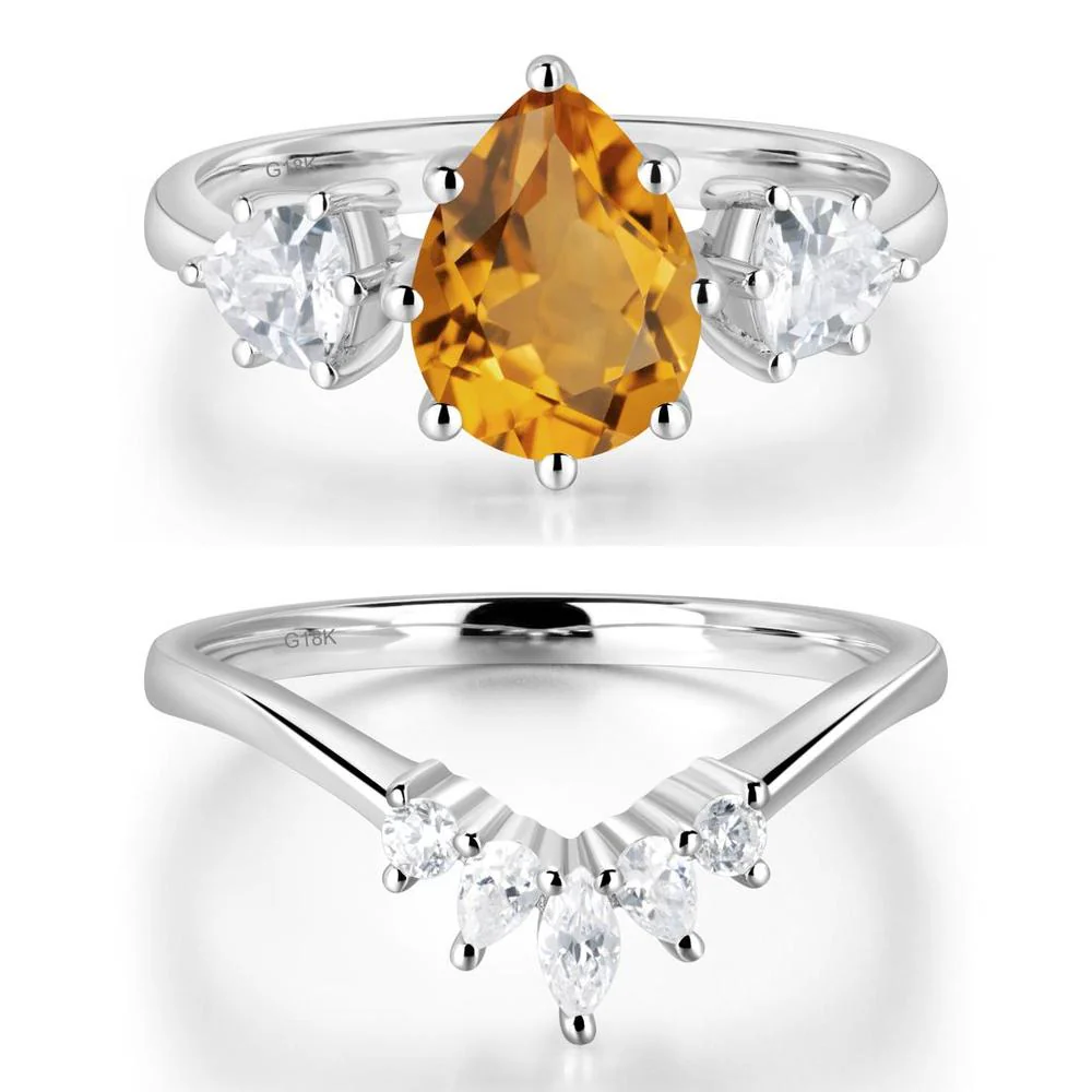 Pear Citrine Ring with Trillion Side Stone - Image 19