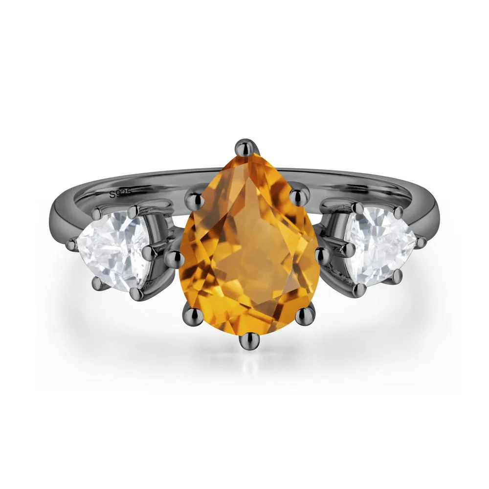 Pear Citrine Ring with Trillion Side Stone - Image 2