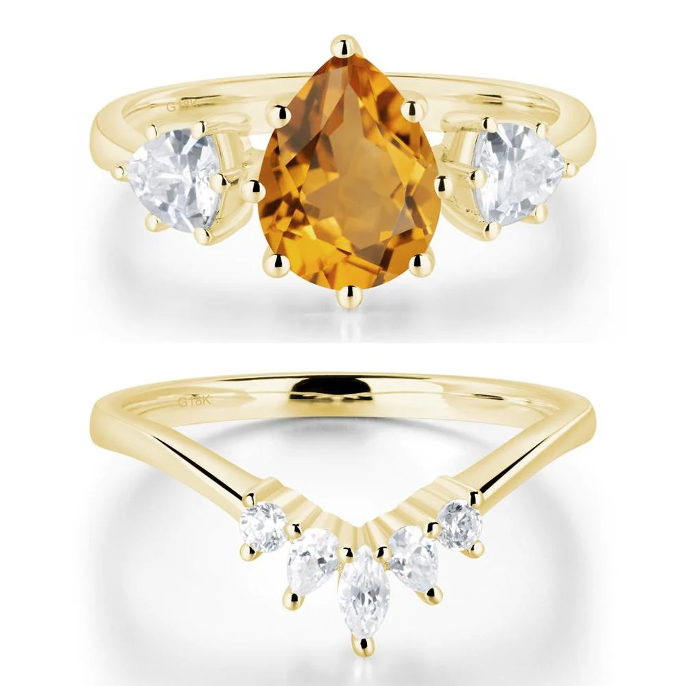 Pear Citrine Ring with Trillion Side Stone - Image 21