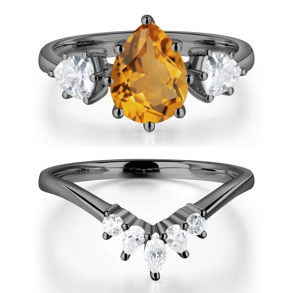 Pear Citrine Ring with Trillion Side Stone - Image 23
