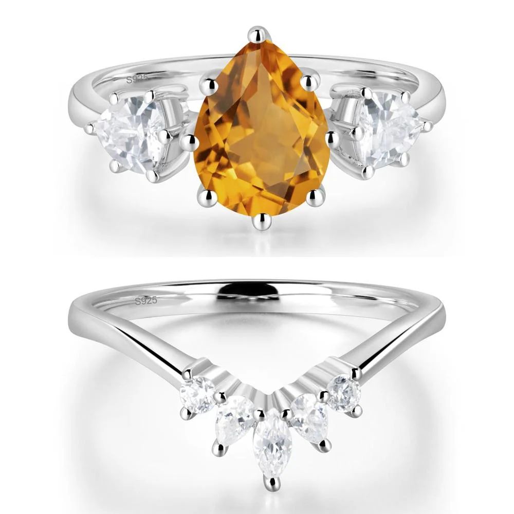 Pear Citrine Ring with Trillion Side Stone - Image 27