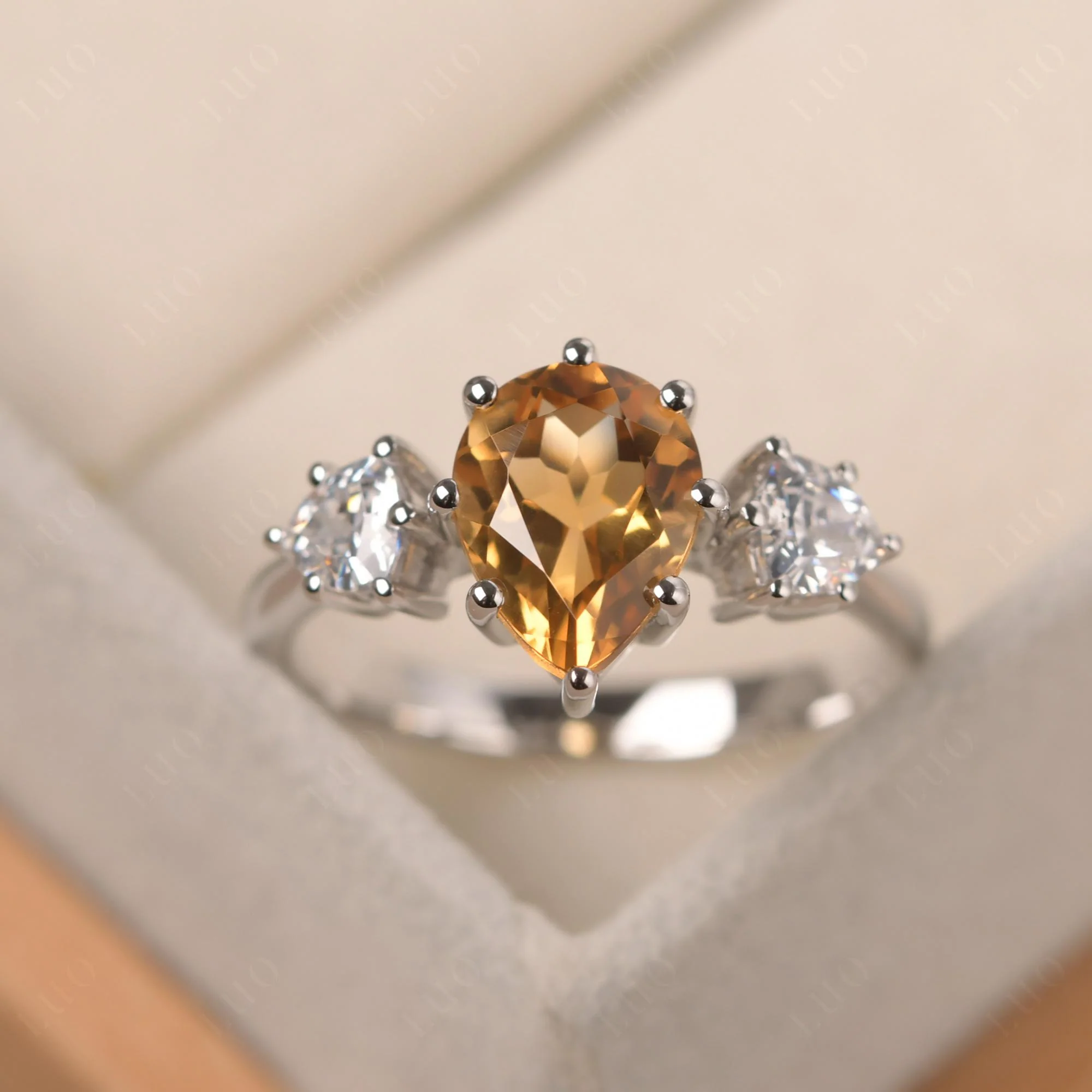 Pear Citrine Ring with Trillion Side Stone - Image 29