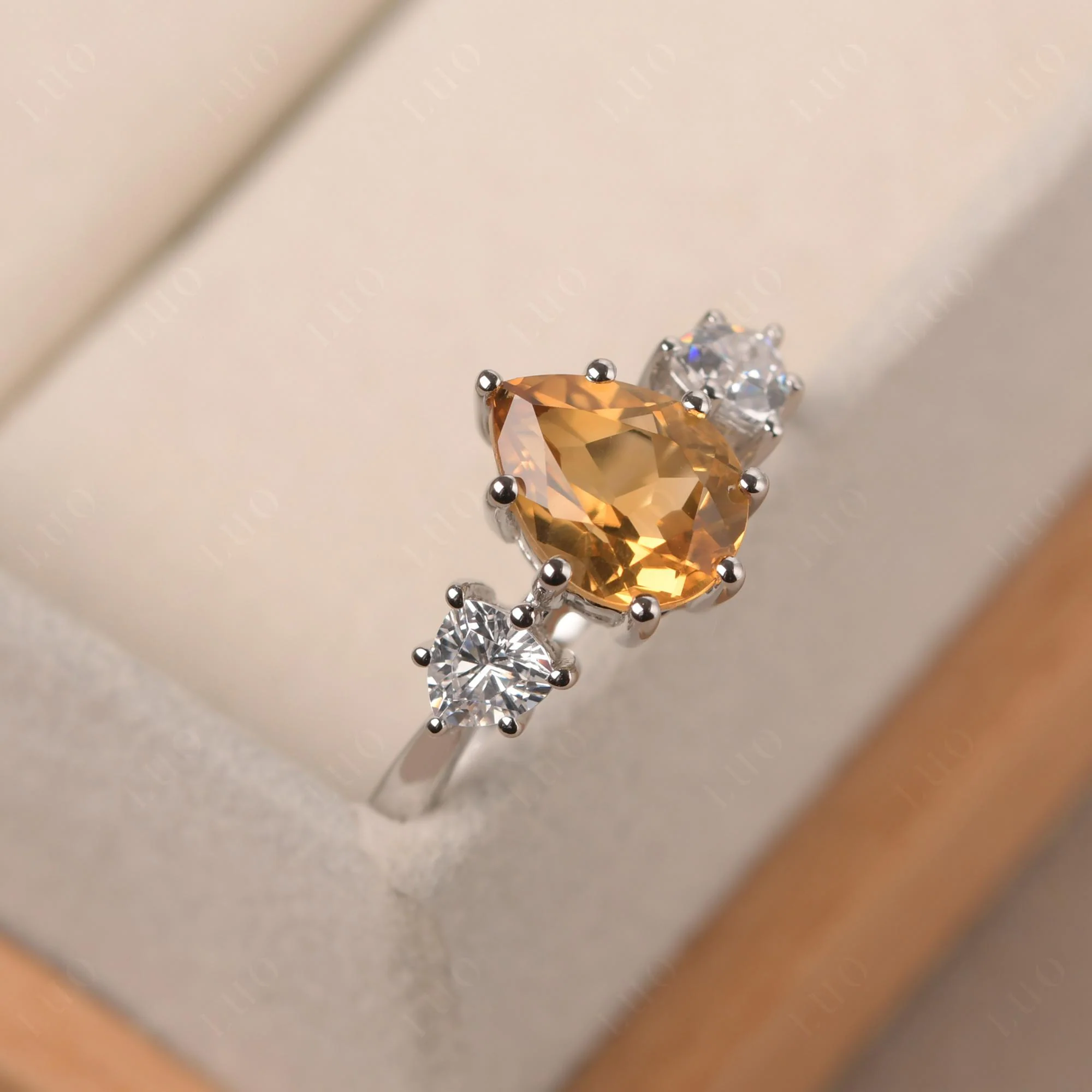 Pear Citrine Ring with Trillion Side Stone - Image 30