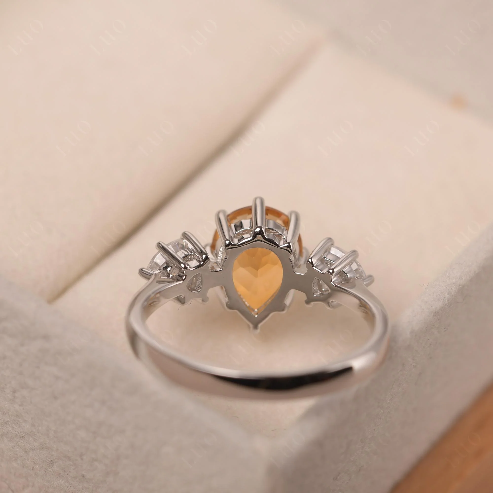 Pear Citrine Ring with Trillion Side Stone - Image 31