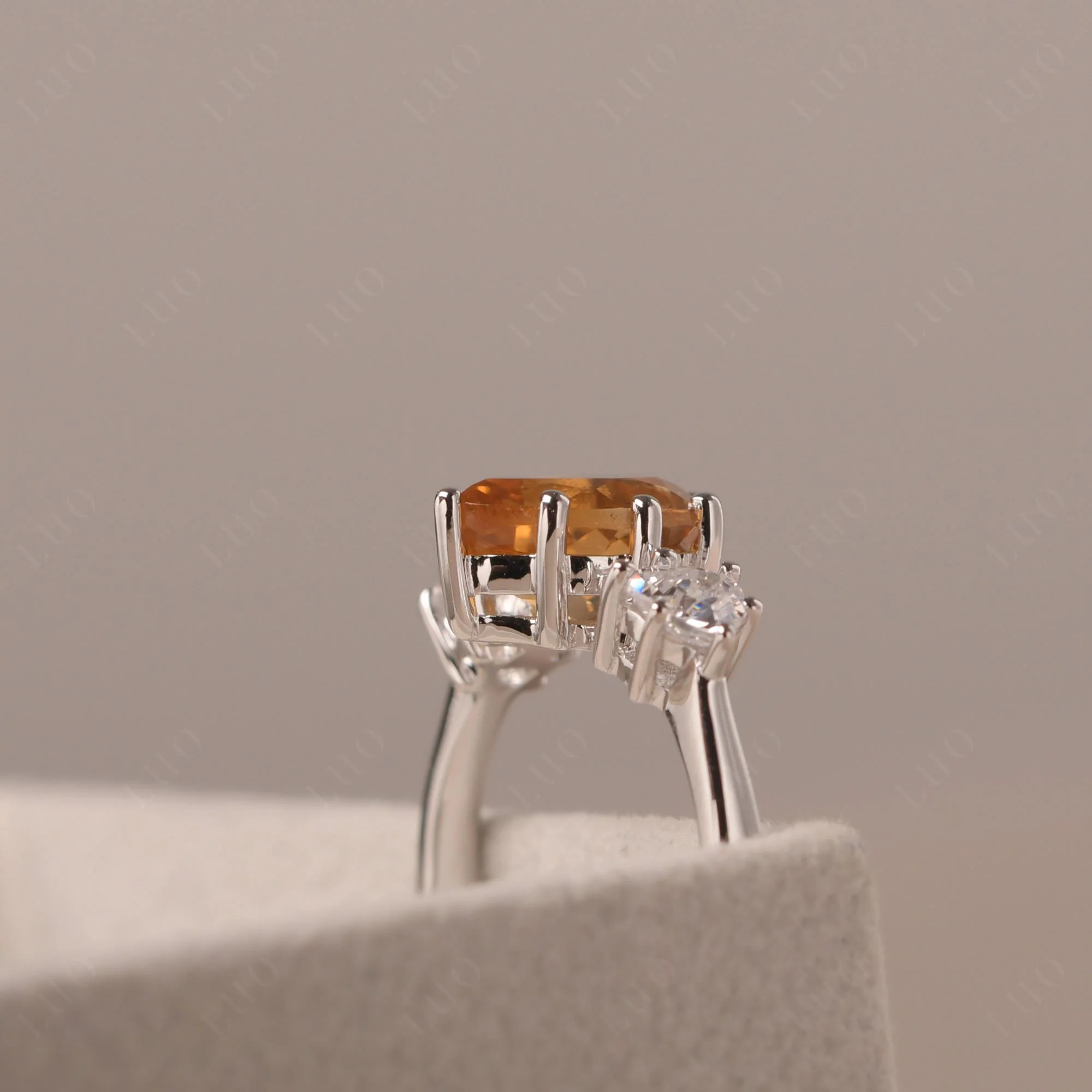Pear Citrine Ring with Trillion Side Stone - Image 32