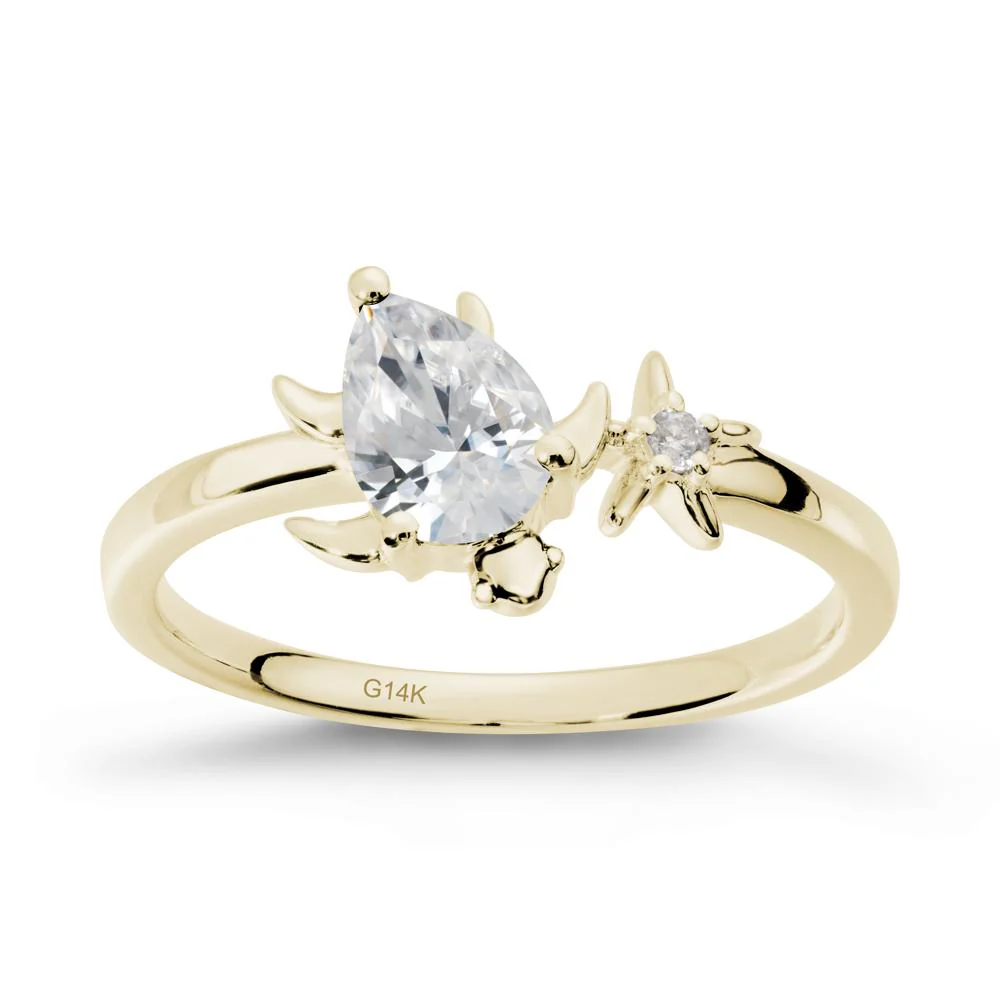 Pear Cubic Zirconia Turtle and Starfish Ring