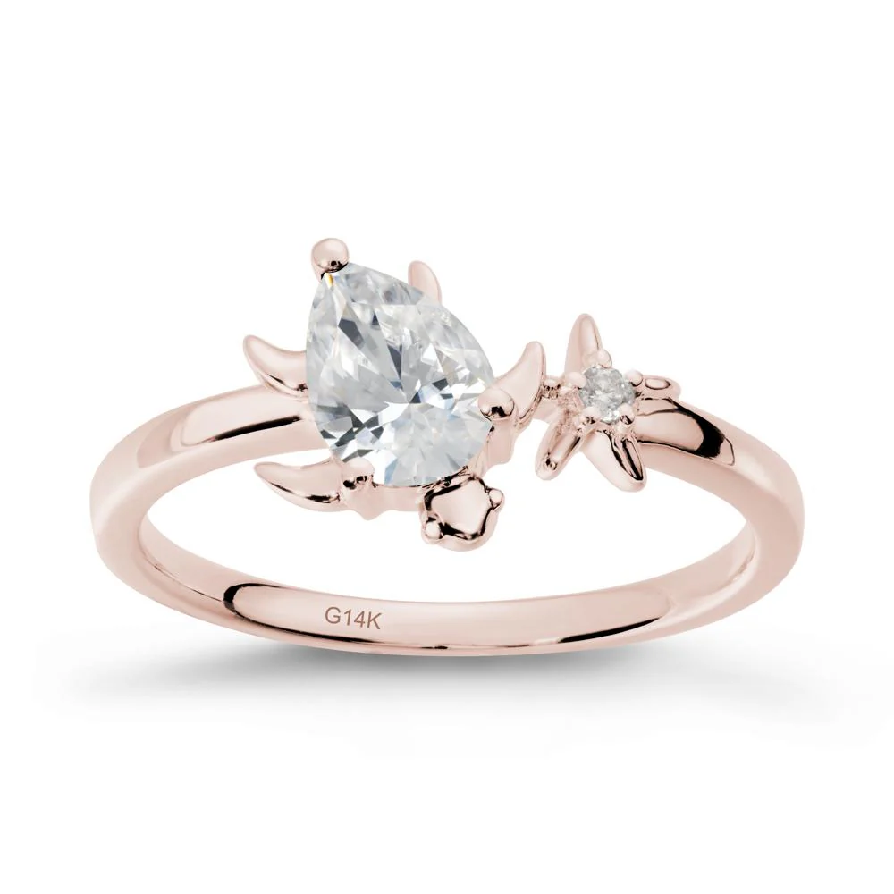 Pear Cubic Zirconia Turtle and Starfish Ring - Image 2