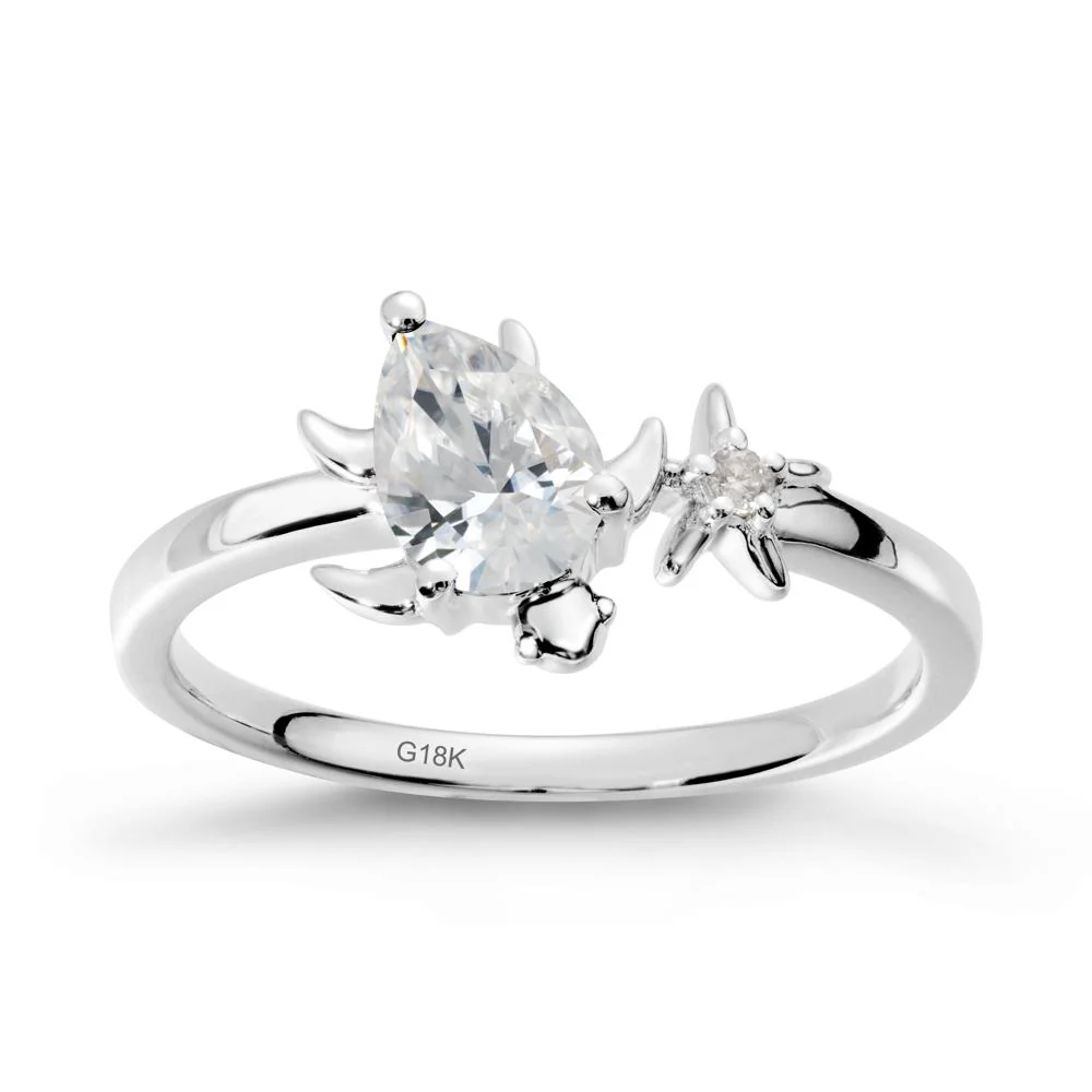 Pear Cubic Zirconia Turtle and Starfish Ring - Image 5
