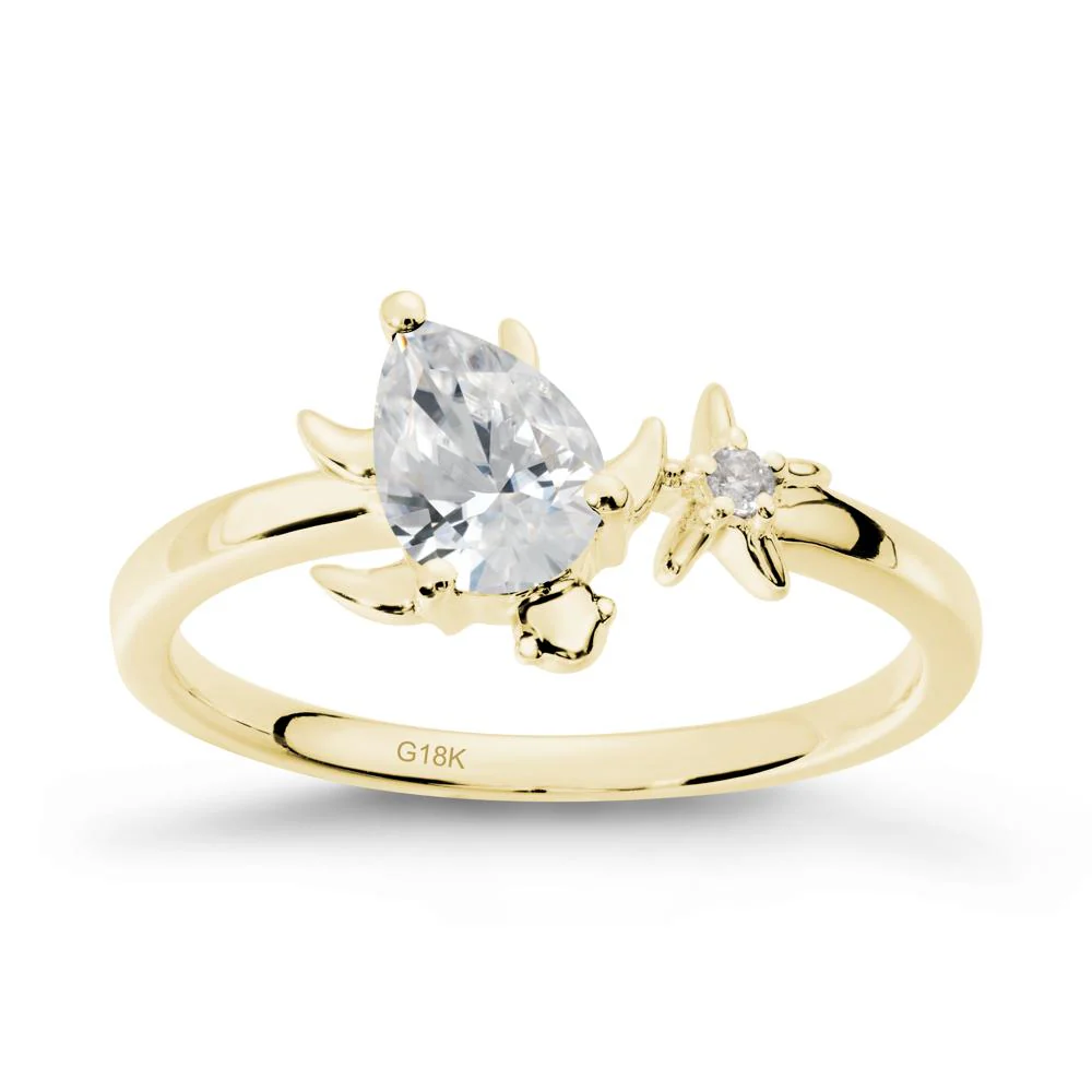Pear Cubic Zirconia Turtle and Starfish Ring - Image 6