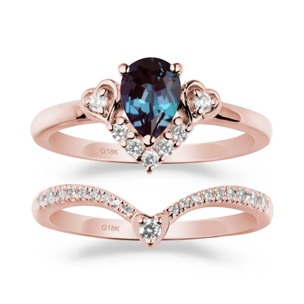 Pear-Cut Alexandrite Heart Bridal Set - Image 4