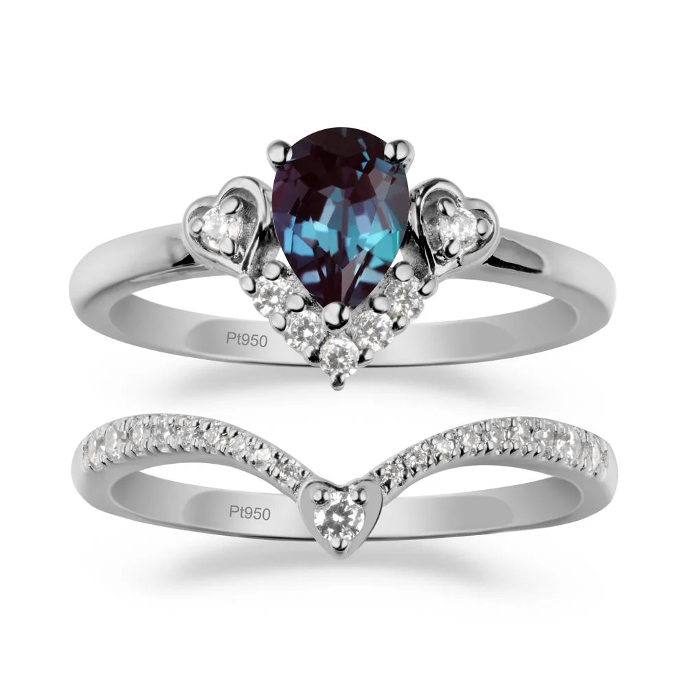 Pear-Cut Alexandrite Heart Bridal Set - Image 8