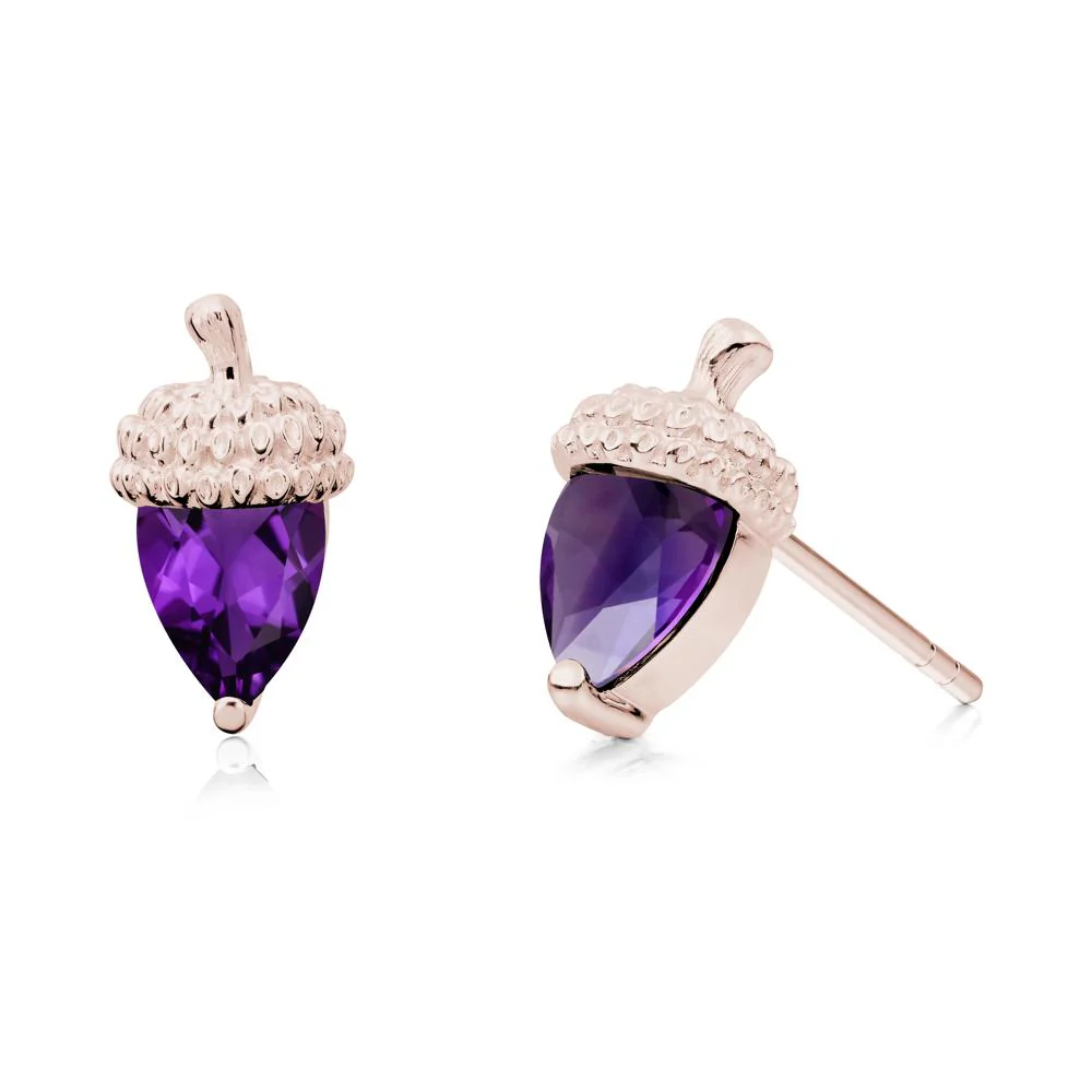 Pear Cut Amethyst Acorn Stud Earrings