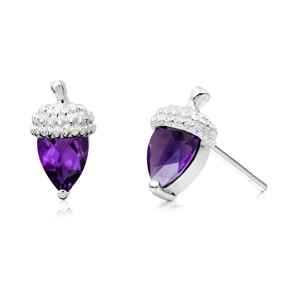 Pear Cut Amethyst Acorn Stud Earrings - Image 6