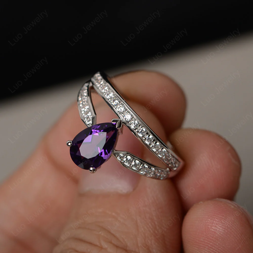 Amethyst Pear Crown Ring