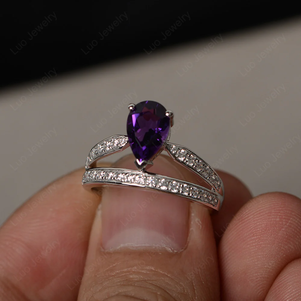 Amethyst Pear Crown Ring - Image 2