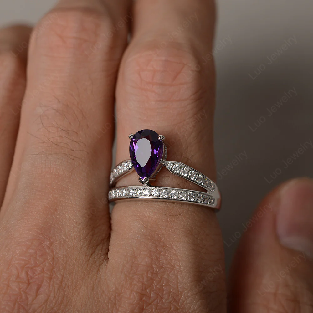 Amethyst Pear Crown Ring - Image 3