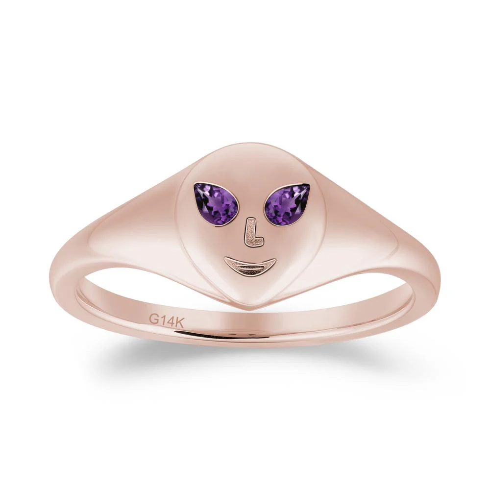 Pear Cut Amethyst Ring with Smile Emoji - Image 2