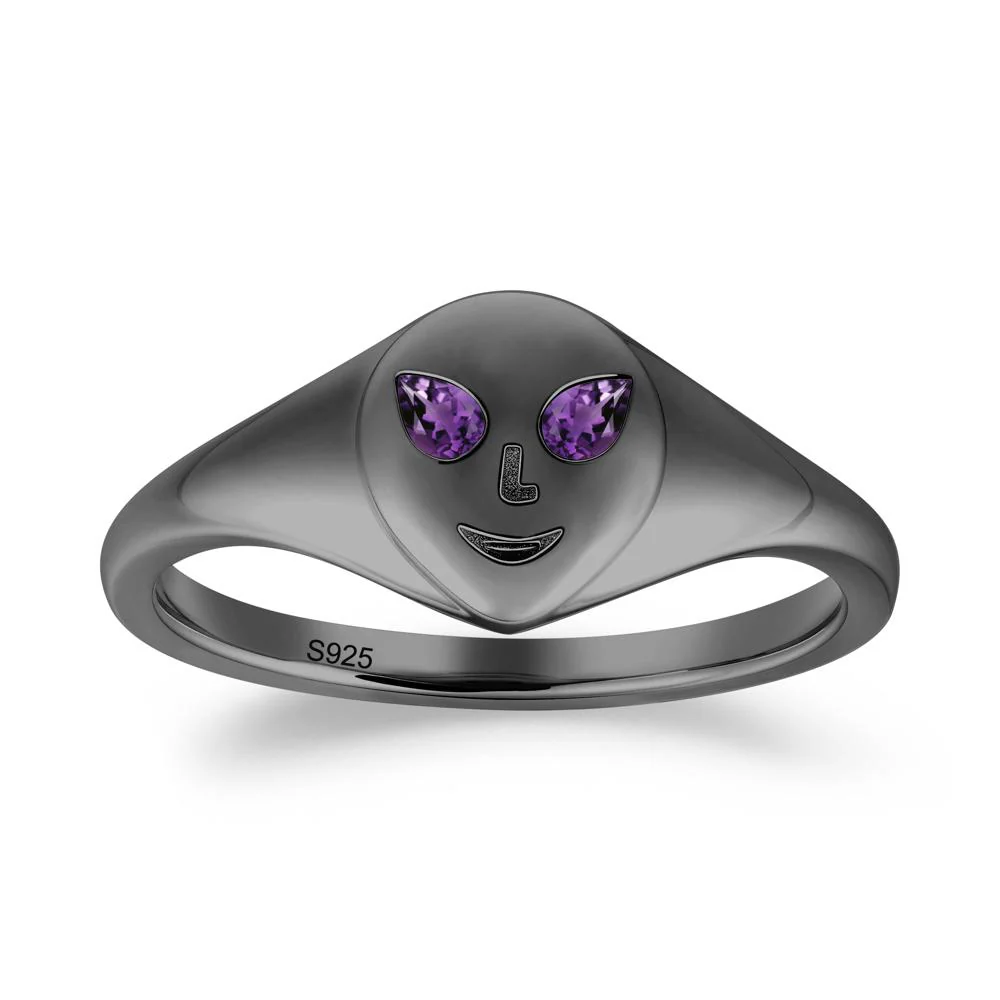 Pear Cut Amethyst Ring with Smile Emoji - Image 3