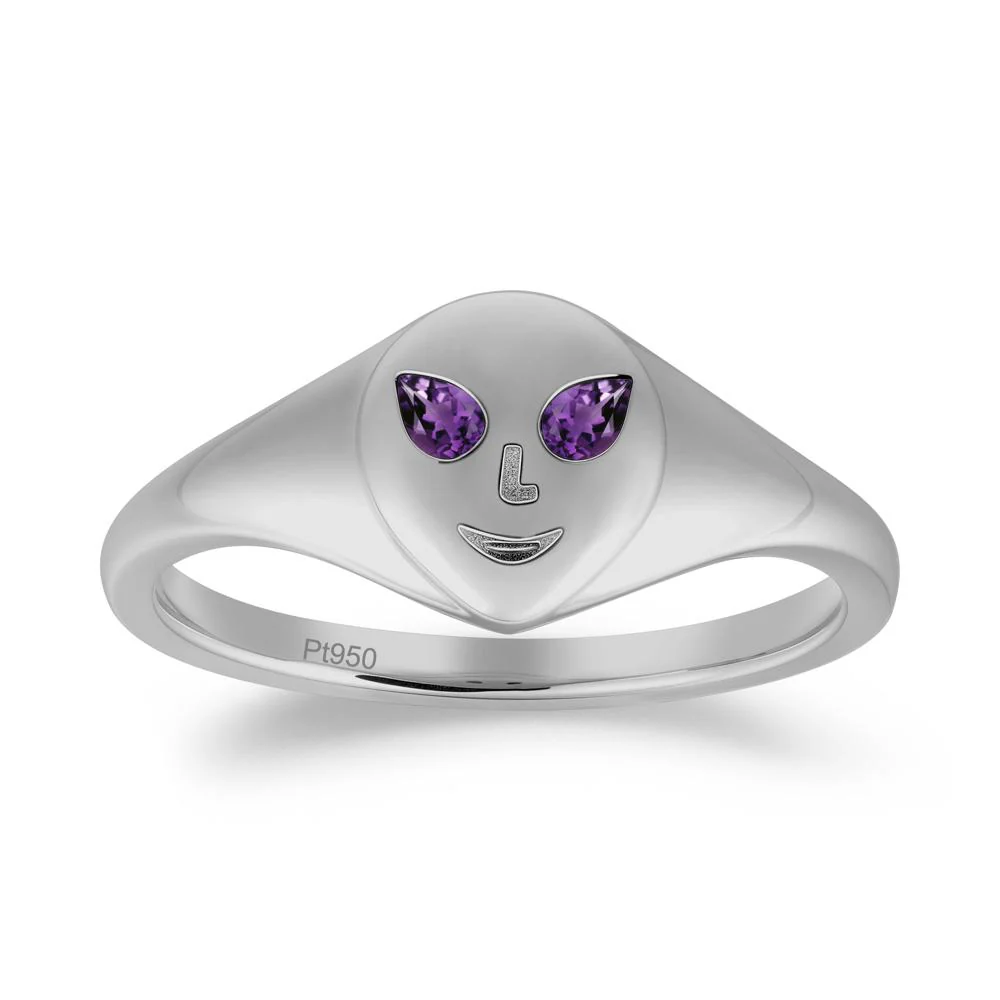 Pear Cut Amethyst Ring with Smile Emoji - Image 4