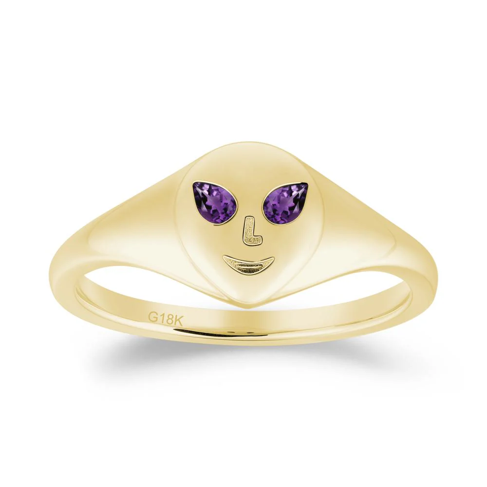 Pear Cut Amethyst Ring with Smile Emoji - Image 9