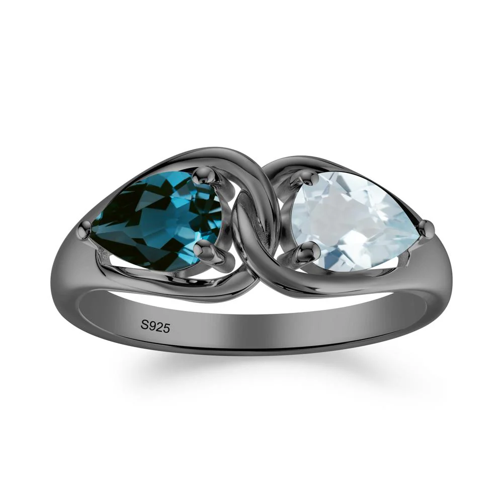 Pear Cut Aquamarine and London Blue Topaz Promise Toi Et Moi Ring - Image 3