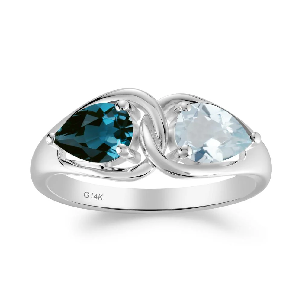Pear Cut Aquamarine and London Blue Topaz Promise Toi Et Moi Ring - Image 4