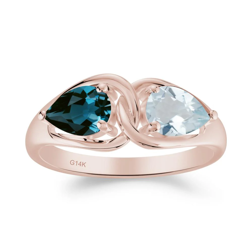Pear Cut Aquamarine and London Blue Topaz Promise Toi Et Moi Ring - Image 5