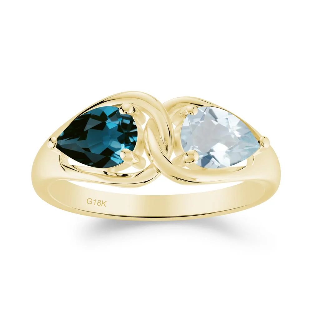 Pear Cut Aquamarine and London Blue Topaz Promise Toi Et Moi Ring - Image 6