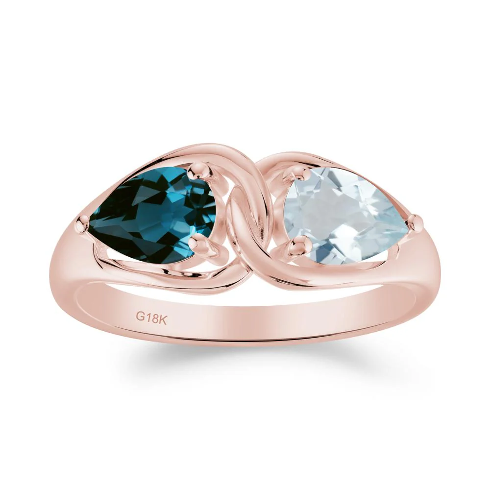 Pear Cut Aquamarine and London Blue Topaz Promise Toi Et Moi Ring - Image 8