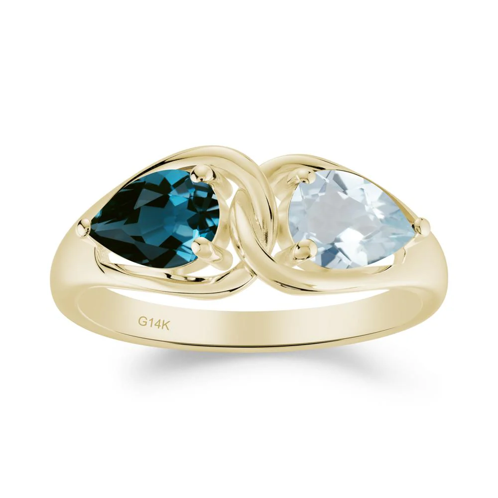 Pear Cut Aquamarine and London Blue Topaz Promise Toi Et Moi Ring - Image 9