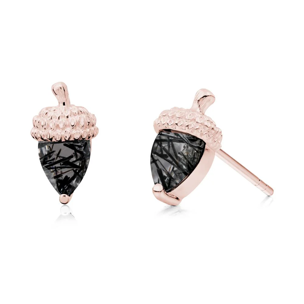 Pear Cut Black Rutilated Quartz Acorn Stud Earrings - Image 4