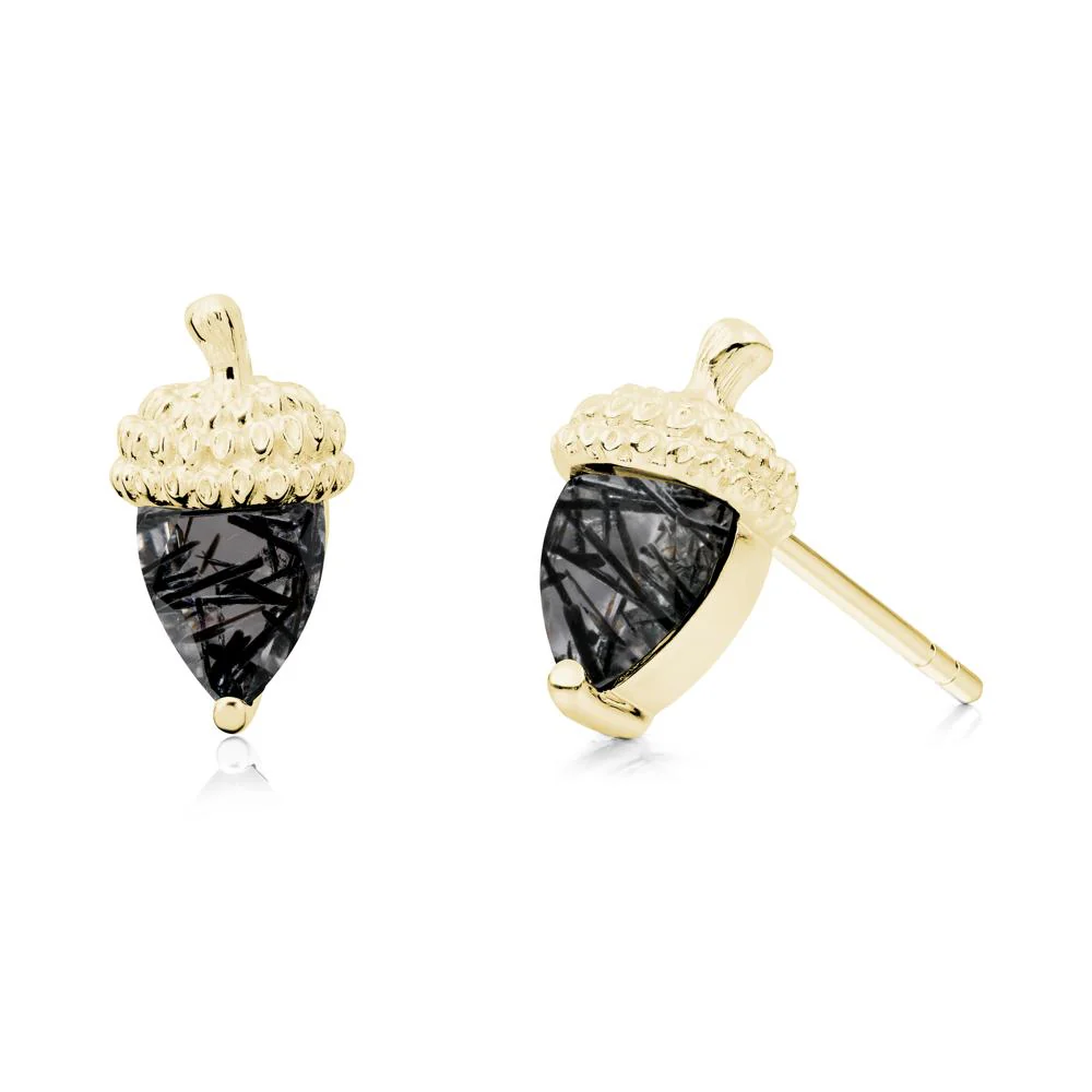 Pear Cut Black Rutilated Quartz Acorn Stud Earrings - Image 6