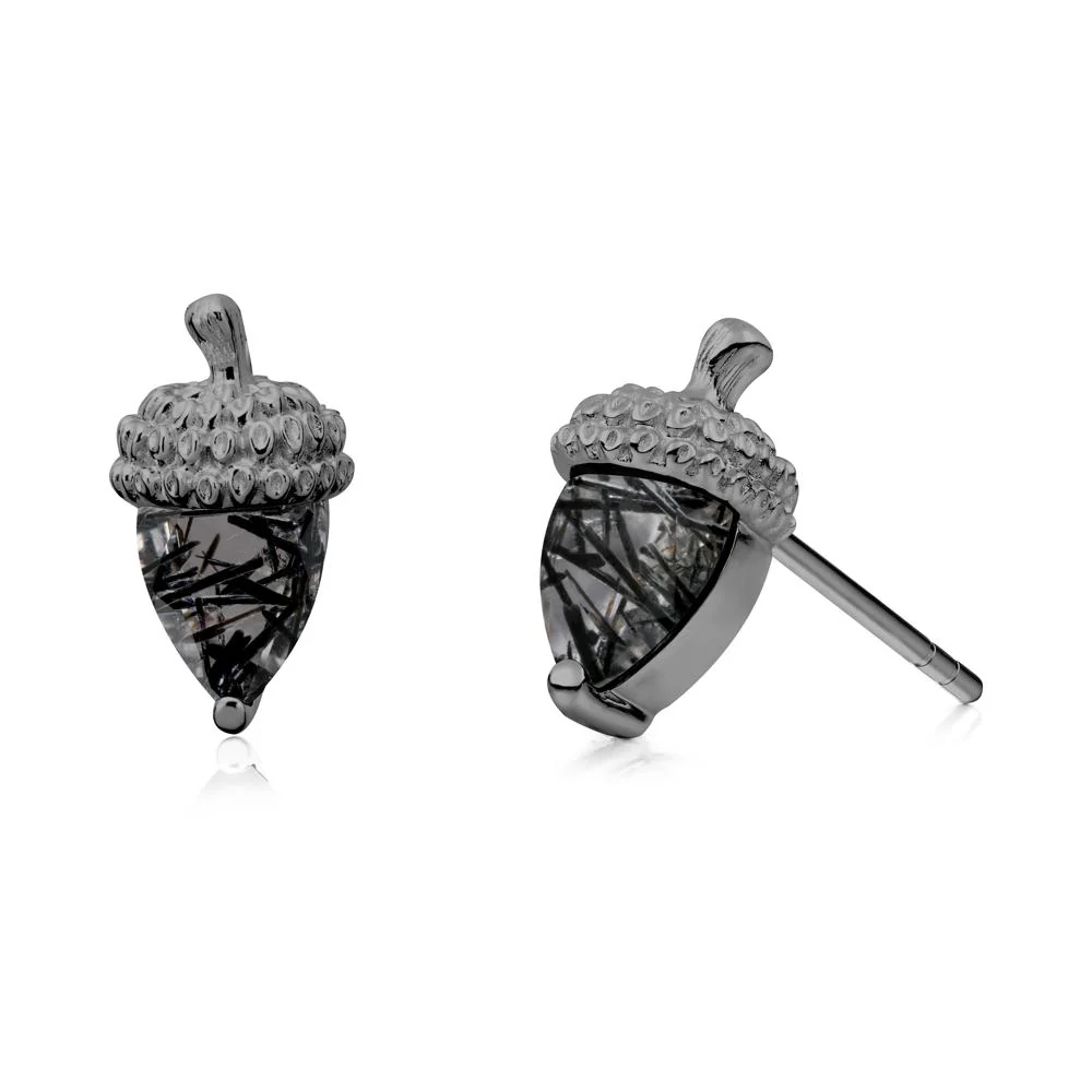 Pear Cut Black Rutilated Quartz Acorn Stud Earrings - Image 7