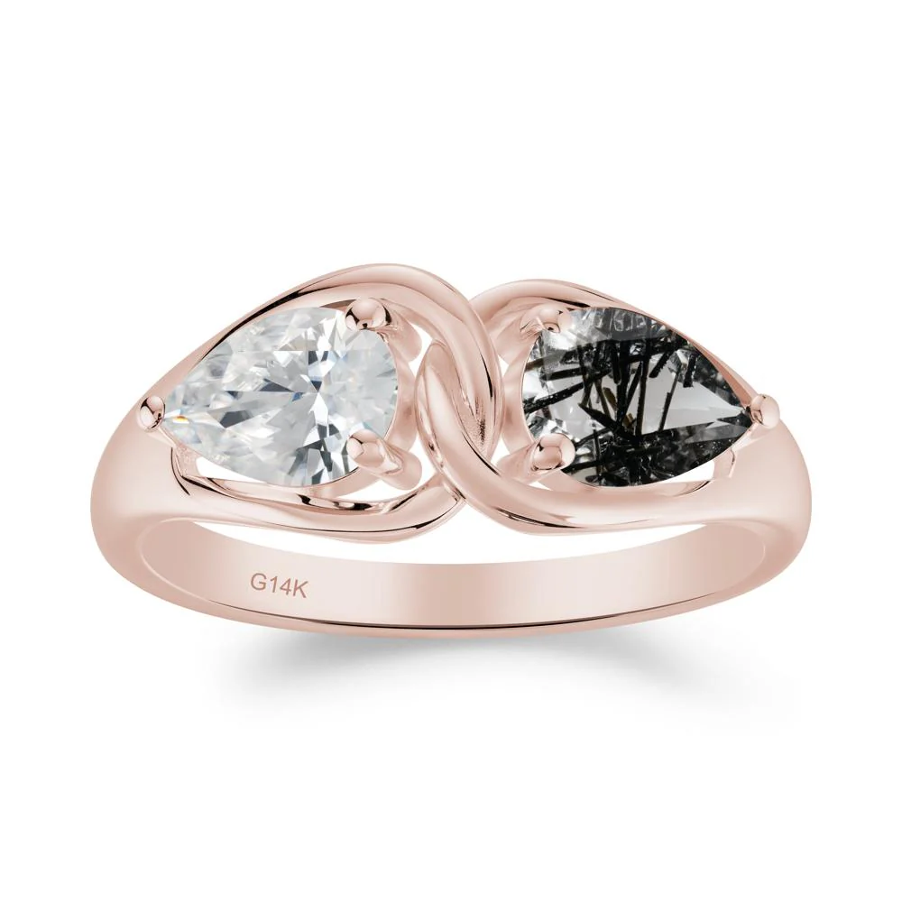 Pear Cut Black Rutilated Quartz and Cubic Zirconia Promise Toi Et Moi Ring - Image 4
