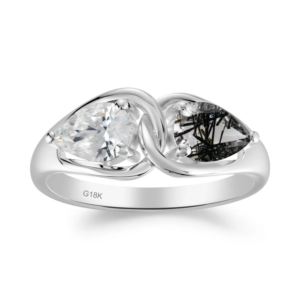 Pear Cut Black Rutilated Quartz and Cubic Zirconia Promise Toi Et Moi Ring - Image 5