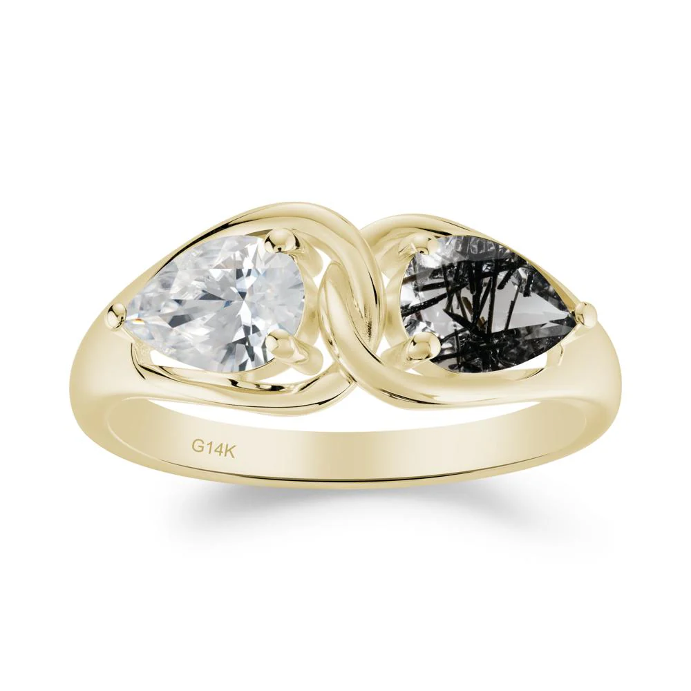 Pear Cut Black Rutilated Quartz and Cubic Zirconia Promise Toi Et Moi Ring - Image 7