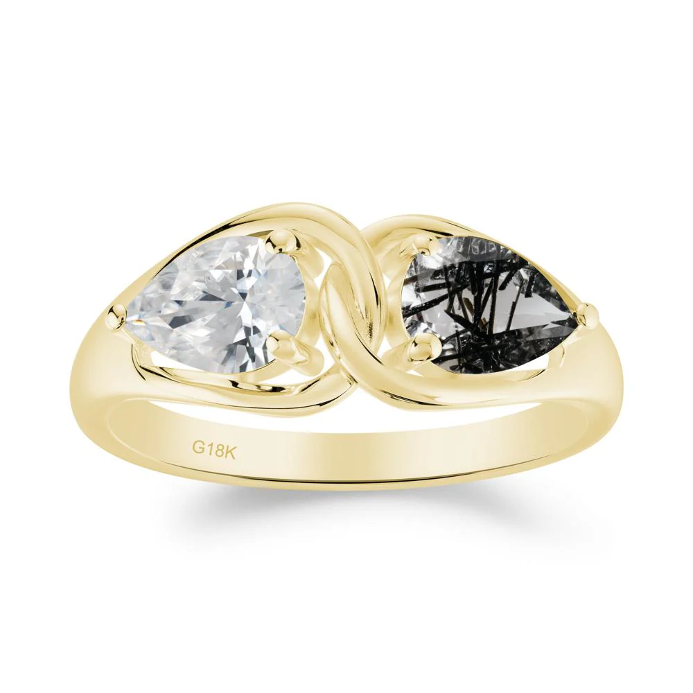 Pear Cut Black Rutilated Quartz and Cubic Zirconia Promise Toi Et Moi Ring - Image 8