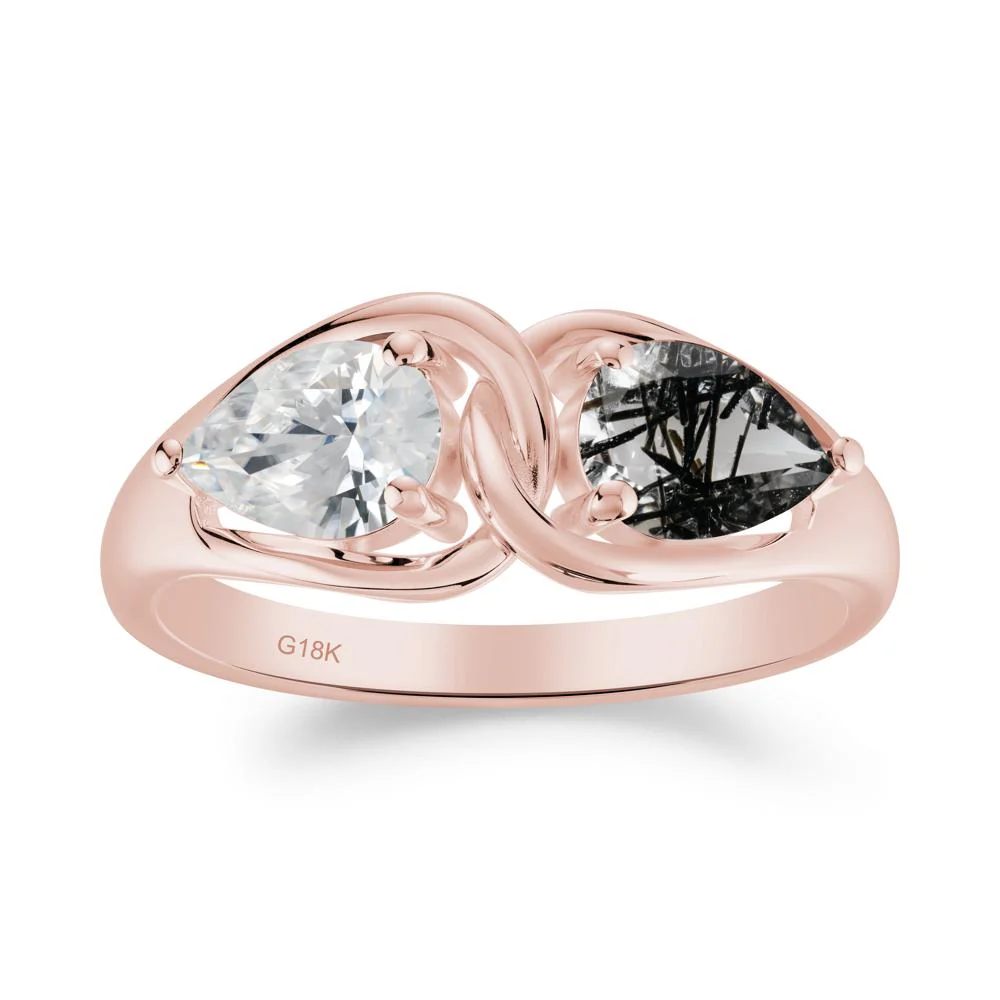 Pear Cut Black Rutilated Quartz and Cubic Zirconia Promise Toi Et Moi Ring - Image 9
