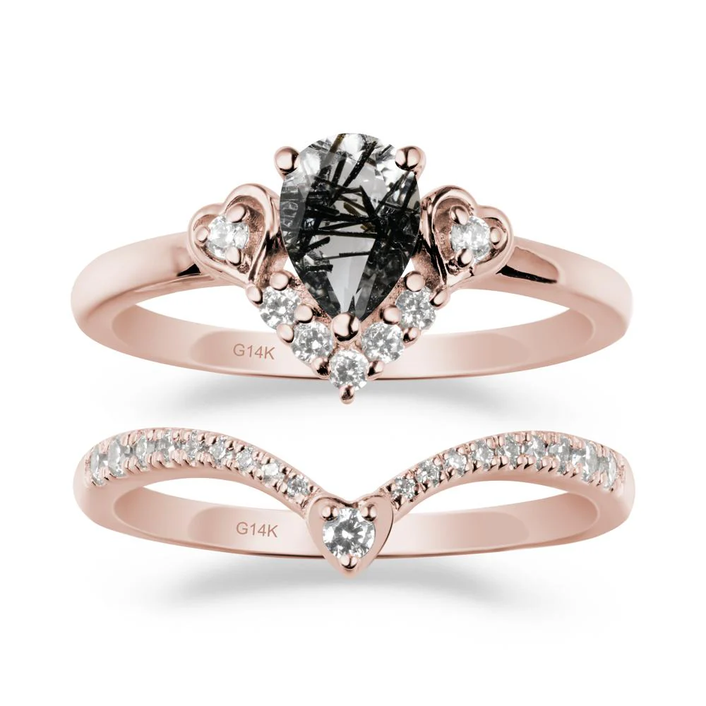 Pear-Cut Black Rutilated Quartz Heart Bridal Set