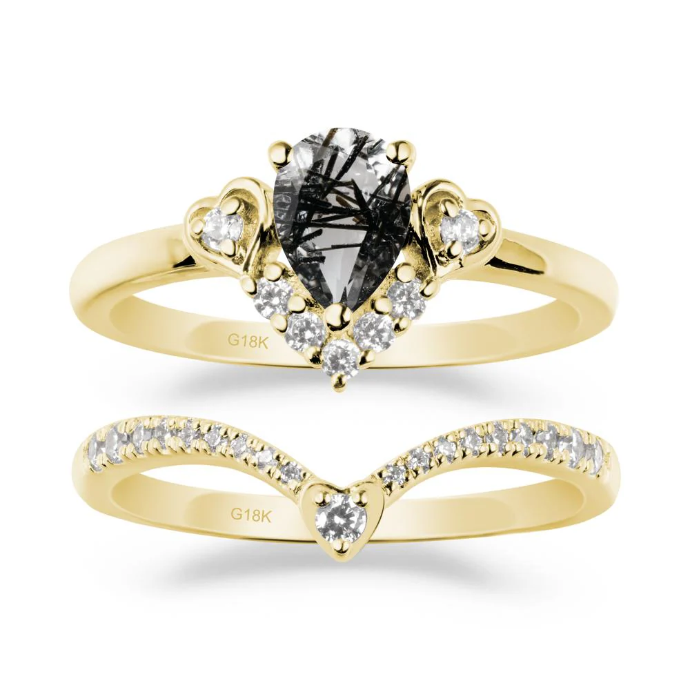 Pear-Cut Black Rutilated Quartz Heart Bridal Set - Image 6