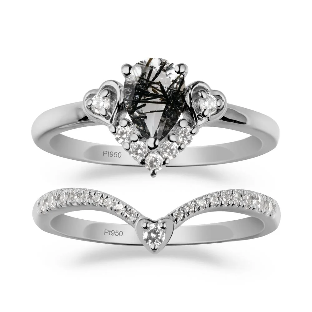 Pear-Cut Black Rutilated Quartz Heart Bridal Set - Image 8